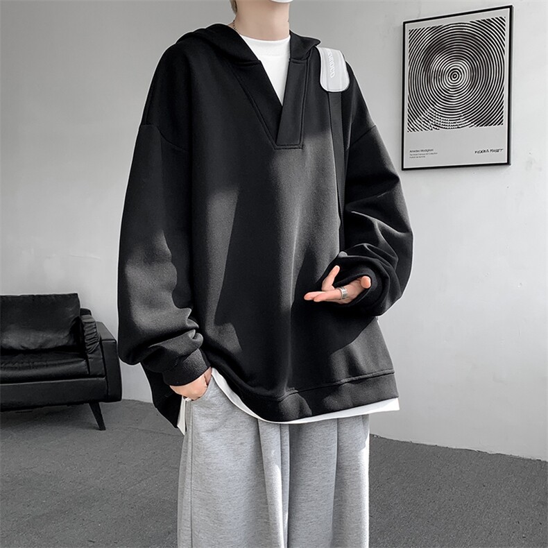 8XL-M叠穿假两件卫衣重磅连帽V领拼接套头衫宽松大码外套WY006P65,女装短外套,电商B312