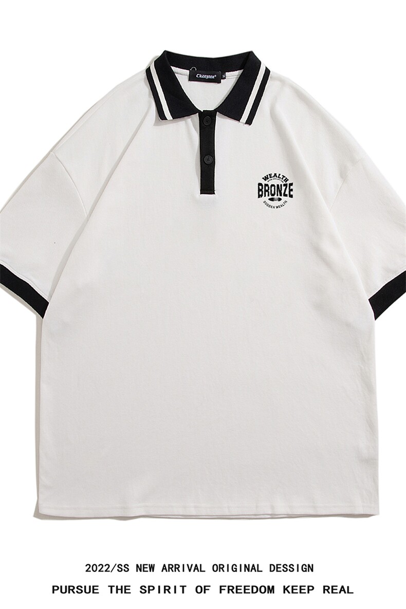 白底夏季新款潮流设计感拼接撞色情侣短袖T恤POLO衫PL281P45控68,男装T恤,电商A247-1