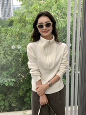 秋冬新款半高领女半拉链修身套头毛衣保暖上衣针织衫打底，女装针织衫/毛衣，玛卡隆羊绒