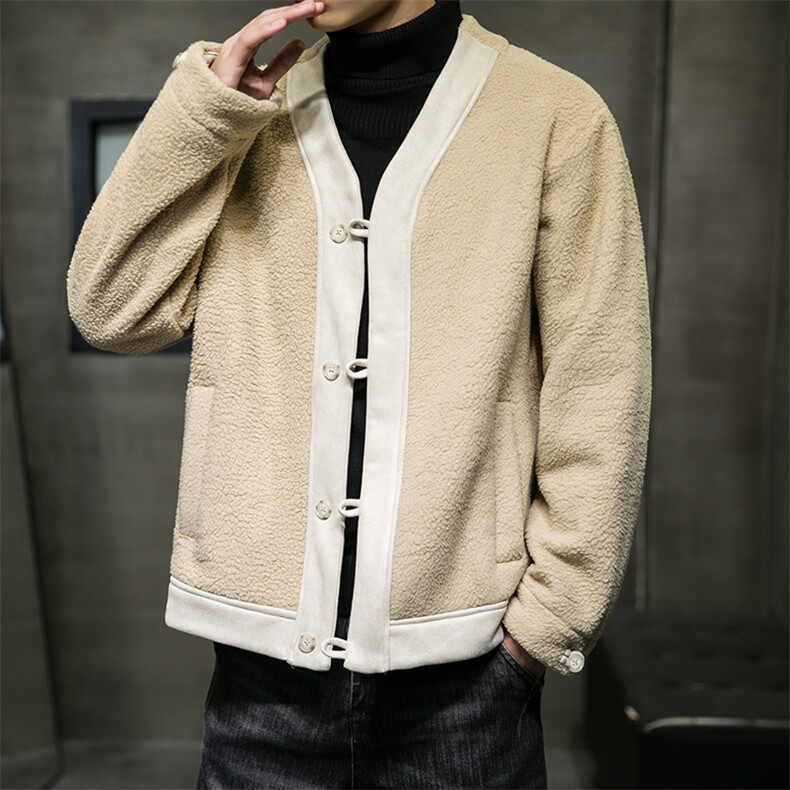 羊羔毛摇粒绒棒球服外套男潮牌嘻哈宽松休闲道袍夹克 M701/P130图片
