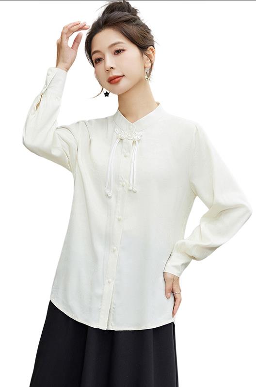 TERREBLEUE新中式高级感印花衬衫女2024春新款气质时尚国风衬衣,女装衬衫,丽影随形