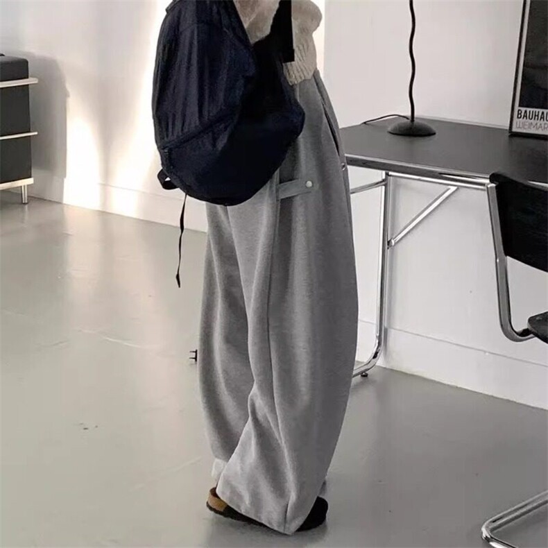 灰色解构加绒弯刀卫裤男款秋冬重磅裤子美式高街宽松阔腿休闲长裤,男装休闲裤,星座506A
