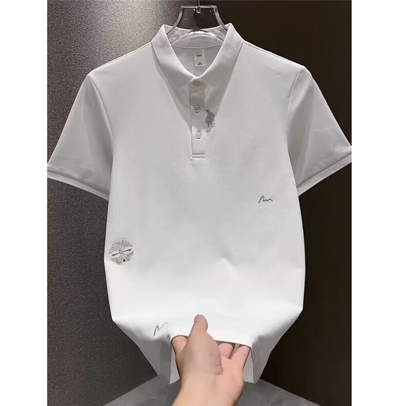 重磅刺绣男士POLO衫夏季新款黑色显瘦宽松短袖高端绣花设计感T恤图片