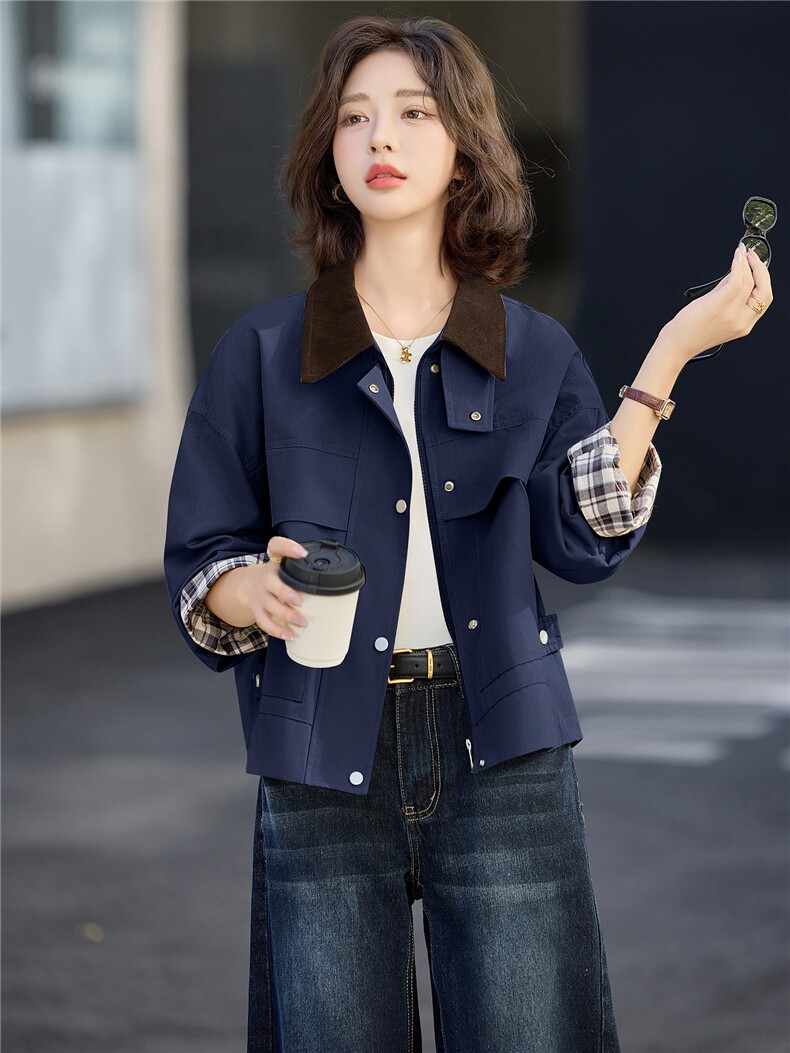 2025秋装新款风衣外套女韩版拼接设计轻奢减龄百搭短款女式外套,女装短外套,铭街依杨