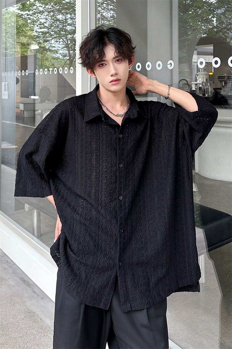 现货翻领压花纯色潮男衬衫A071-C81-P40,男装衬衫,电商A071