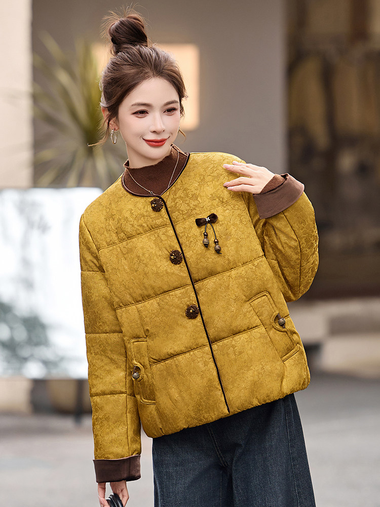 新中式风红色短款羊毛棉衣女2025冬季新款毛绒拼接显瘦保暖外套,女装棉衣/棉服,悠米