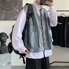 牛仔马甲男潮流坎肩外套百搭秋外穿oversize背心工装潮W5914-P50，男装背心/马甲，星座412-2