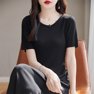 圆领拼接连衣裙女夏季2025新款温柔风收腰显瘦气质针织冰丝长裙图片