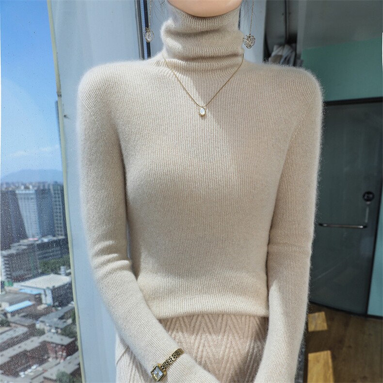 山羊绒女半高领打底衫秋冬新款配大衣修身显瘦内搭羊毛衫针织衫,针织衫/毛衣,暖绒情旗舰店