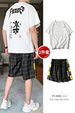 男士套装2021新款夏季青少年潮牌帅气短袖t恤两件套DS785T，男装T恤，电商A102