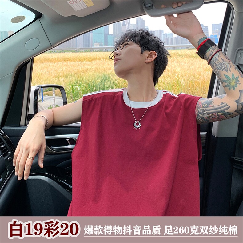 抖音得物高品质二开 足260克双纱纯棉光版纯色无袖T恤背心P19图片