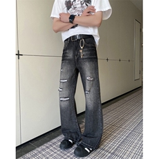 抖音品质美式高街复古水洗破洞直筒牛仔裤B315-K25778-P55控78，男装休闲裤，电商B315