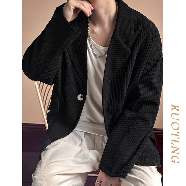 现货-春季新品潮牌设计感西装外套宽松痞帅休闲西服-AZ2430-P95,男装西服,电商A351