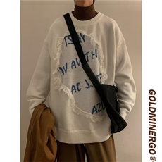 秋冬潮牌美式复古破坏感拼接毛衣设计感针织衫男女外套M9102-p45，男装针织衫/毛衣，星座1008