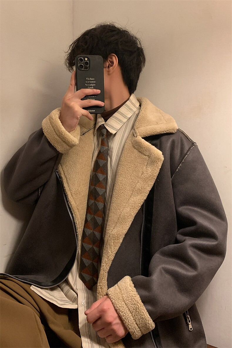翻领皮衣加绒加厚男女冬季宽松休闲外套D012-P125,男装皮衣,星座717