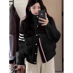 白色休闲羽绒棉服女秋冬短款白色立领保暖针织外套 M619图片