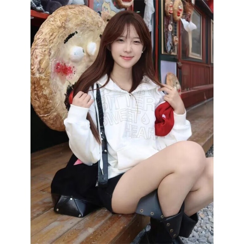 港风复古开衫卫衣男女2025秋季新款宽松外套高街设计感印花上衣,女装短外套,星座506A