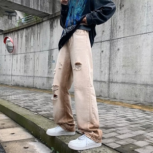 美式高街水洗做旧破洞渐变牛仔裤男ins复古宽松休闲裤N01012-P50图片