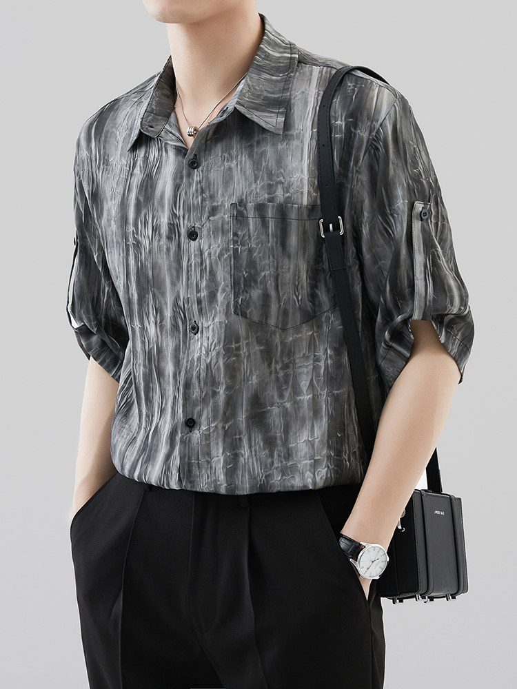 轻熟风夏季男士七分袖扎染衬衫男休闲宽松衬衣A236-0853-P55,男装衬衫,电商A236