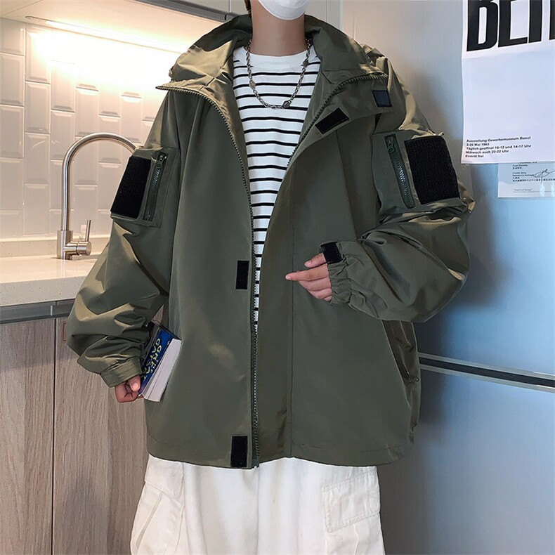 春季新款机能连帽冲锋衣潮流户外宽松休闲工装外套,男装夹克,星座410-7