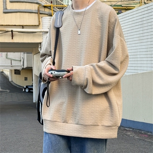 W9003/P35春装新款现货提花卫衣男长袖T恤大码宽松圆领上衣外套图片