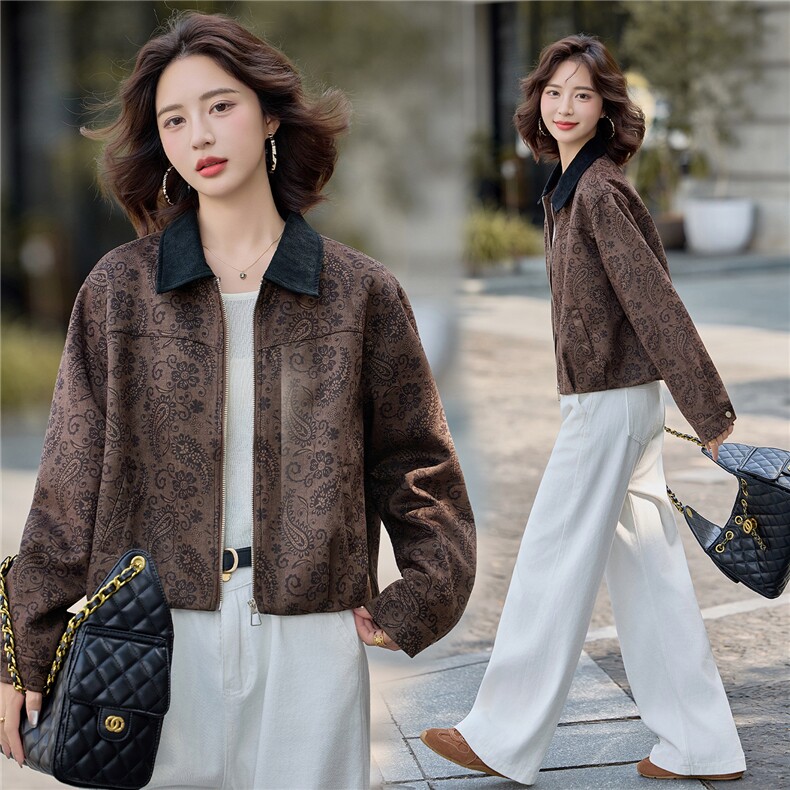 2025秋装新款时髦麂皮绒宽松外套，女装皮衣，依路服饰