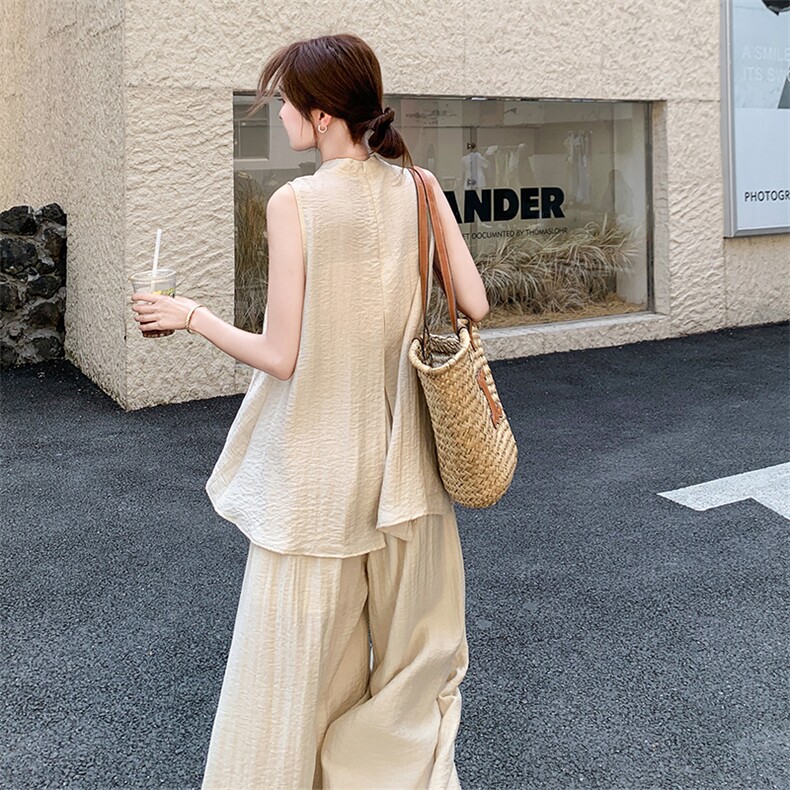 气质优雅无袖背心阔腿裤套装女夏2025新款轻熟风休闲高级感两件套,女装套装/套裙,2C015