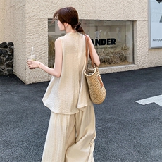 气质优雅无袖背心阔腿裤套装女夏2025新款轻熟风休闲高级感两件套，女装套装/套裙，2C015