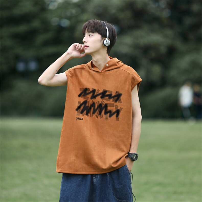 麂皮绒连帽背心坎肩男T恤美式港风JLB3182-P30控48,男装背心/马甲,电商B370