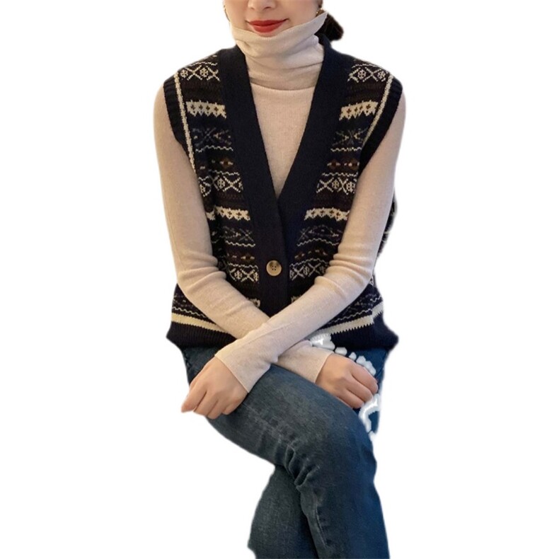 针织衫开衫马甲女秋季新款宽松条纹V领叠穿坎肩ins潮韩版复古上衣,女装马甲,洁纯羊绒
