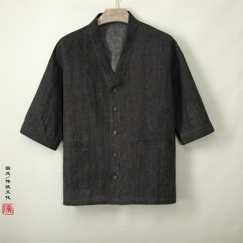 夏装新款风棉麻男士短袖汉服领短袖衬衫外套C005P85,男装T恤,钱塘802