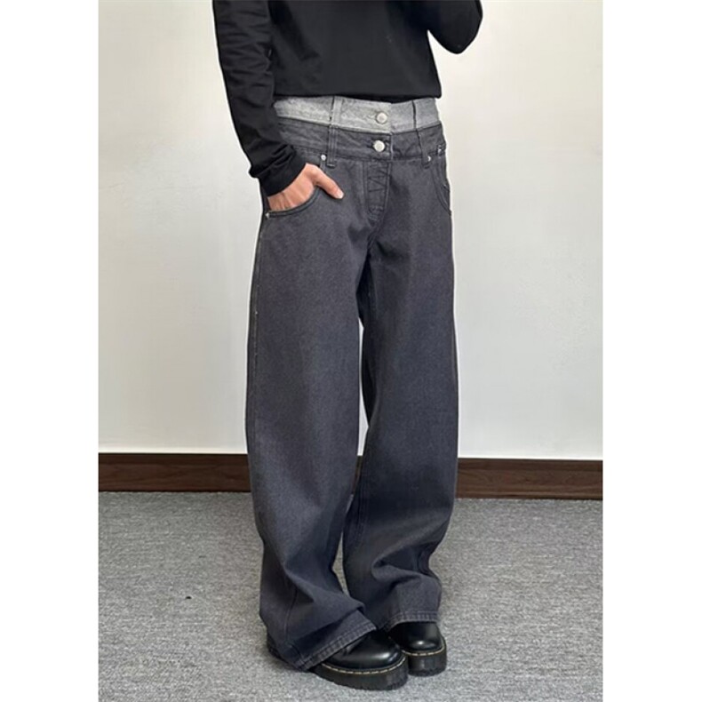 高街黑色阔腿牛仔裤春宽松显瘦休闲垂感直筒长裤子N1612,男装牛仔裤,星座1116A（原606A-3）