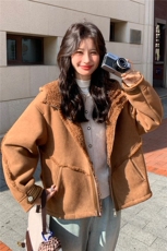 连帽皮毛一体羊羔毛外套女秋冬2025新款拉链设计感麂皮绒棉服爆款，女装皮草，2C306