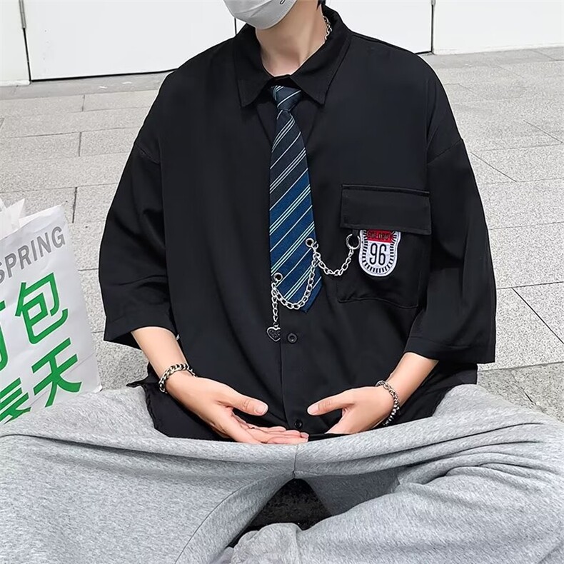 日系五分袖春夏季新款衬衫潮流慵懒男方领宽松型衬衫C505P32,男装衬衫,星座1116-2