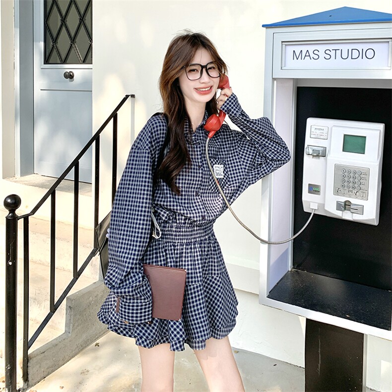 数据好，格子衬衫收腰短裙2B113-P155-K228,加披肩P170-K248,女装连衣裙,2B113