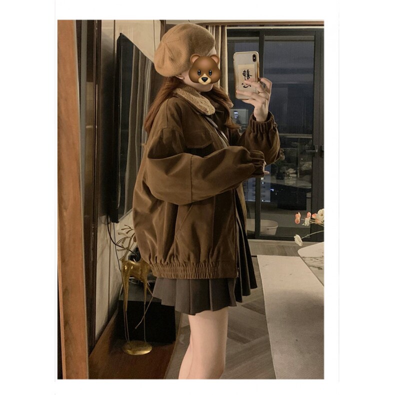 CC688-P115美拉德系羊羔毛翻领麂皮夹棉外套美式复古宽松显瘦棉服,女装棉衣/棉服,星座1611A