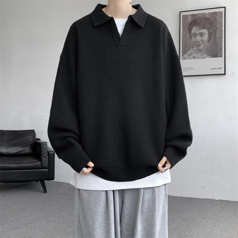 8XL-M翻领毛衣大码轻熟风复古纯色休闲上衣针织打底衫MY1510/P68,男装针织衫/毛衣,电商B238