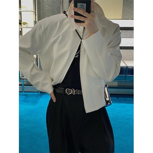 白色cleanfit外套行政夹克短款开衫拉链棒球服 JK7642 特P60图片