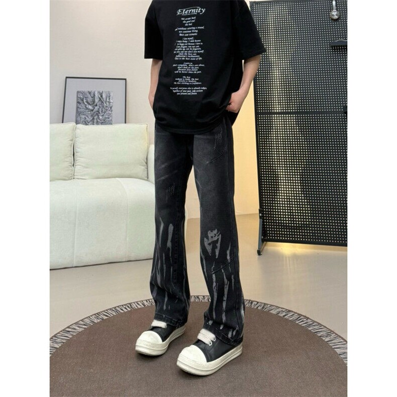 扎染弯刀牛仔裤男款美式高街vibe直筒微喇裤310A-4-NZ75-P55,男装牛仔裤,星座310A-4