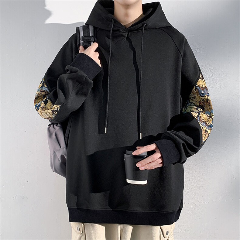 特批P35无差价25春新小熊刺绣拼接连帽卫衣男设计感时尚外套W2319，男装卫衣，电商A001