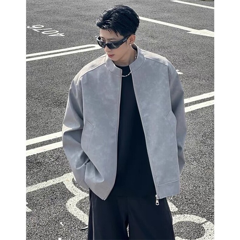 cleanfit美式皮衣外套男款春秋高级感痞帅飞行夹克高街短款棒球服图片