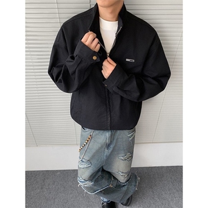 日系夹克外套男春秋季宽松潮牌休闲黑色外套JK511-P88图片
