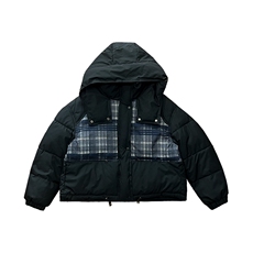 B09/P108控148冬季复古撞色蓝白格纹连帽短款设计棉服男黑首1，男装棉衣，星座305B