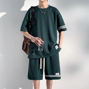 wassup happy运动短袖套装男夏季2025新款潮牌宽松短裤休闲两件套图片