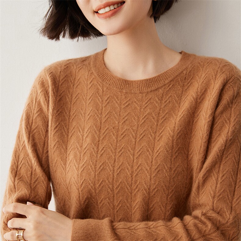 圆领纯色女秋冬新款针织35%羊绒衫2024年秋冬季休闲百搭,女装羊绒衫,蒂暖羊绒