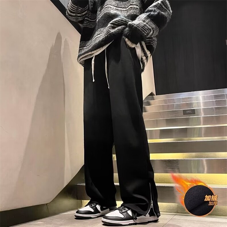 加绒裤脚拉链卫裤男2024新款秋冬加绒痞帅运动裤CK55P38,男装休闲裤,星座1116-2