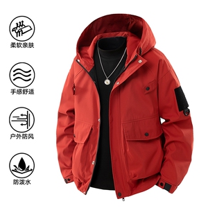 新款硬汉风户外夹克男连帽纯色上衣冲锋衣外套A157B-J2527-特P80图片