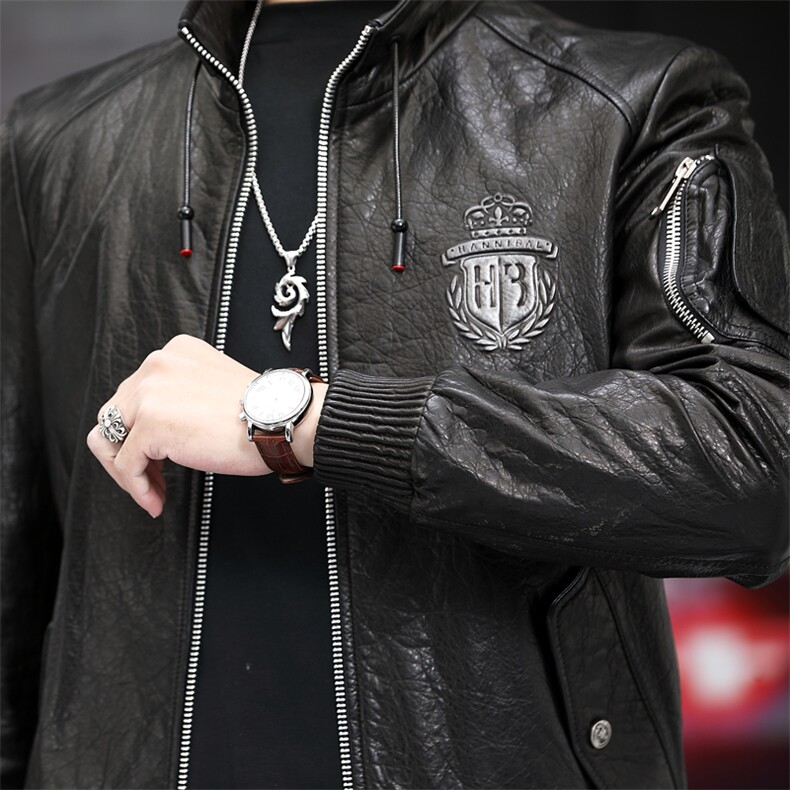 Z2003男士绵羊皮皮衣外套修身翻领机车皮衣男P850，男装皮衣，电商B360