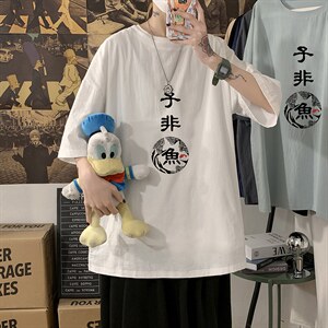 YT26070-P30亚麻短袖t恤男大码五分袖男宽松七分袖海报风，男装T恤，电商A040