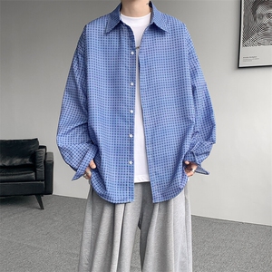 8XL-M长袖衬衫男夏季格子条纹衬衣宽松慵懒风防晒外套CS29005P45图片
